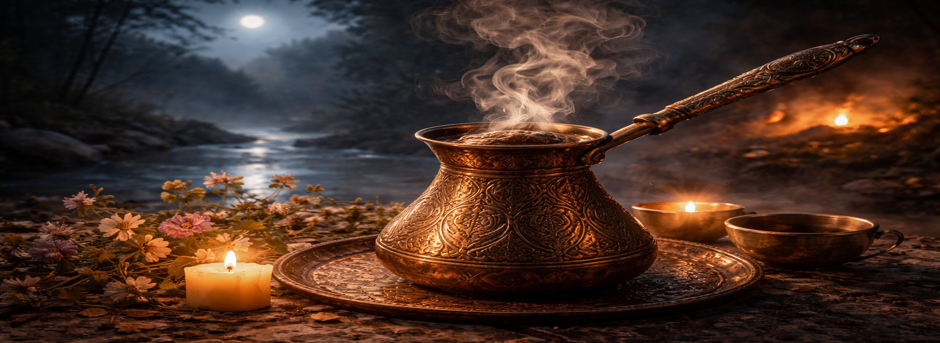 Traditional džezva with hot coffee